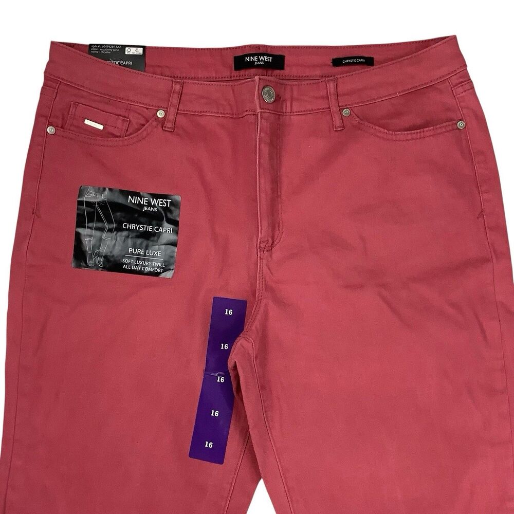 Nine West Chrystie Pink Capri Pants Jeans Women Size 16 36X23 Preppy Coastal - Picture 2 of 16